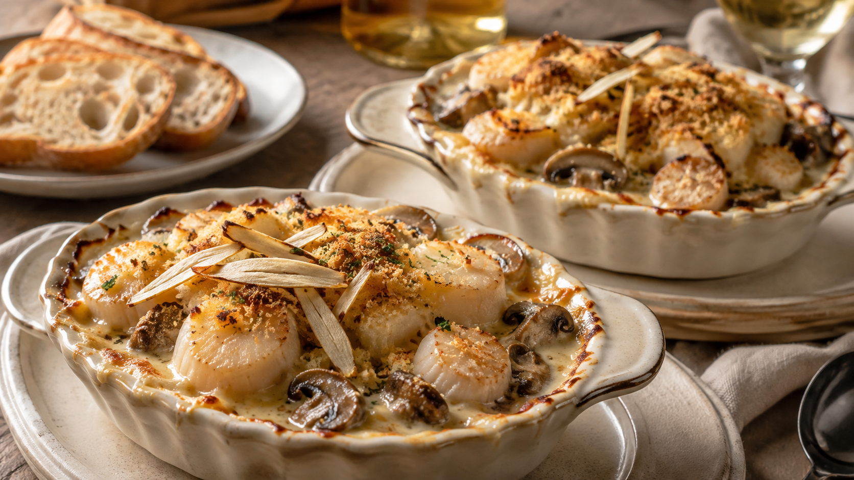 Ginseng White Wine Cream Baked Scallops