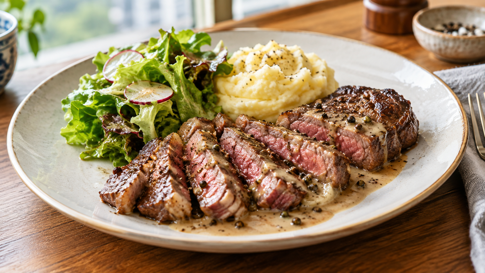 French-style Black Pepper Steak with Brandy Cream Sauce