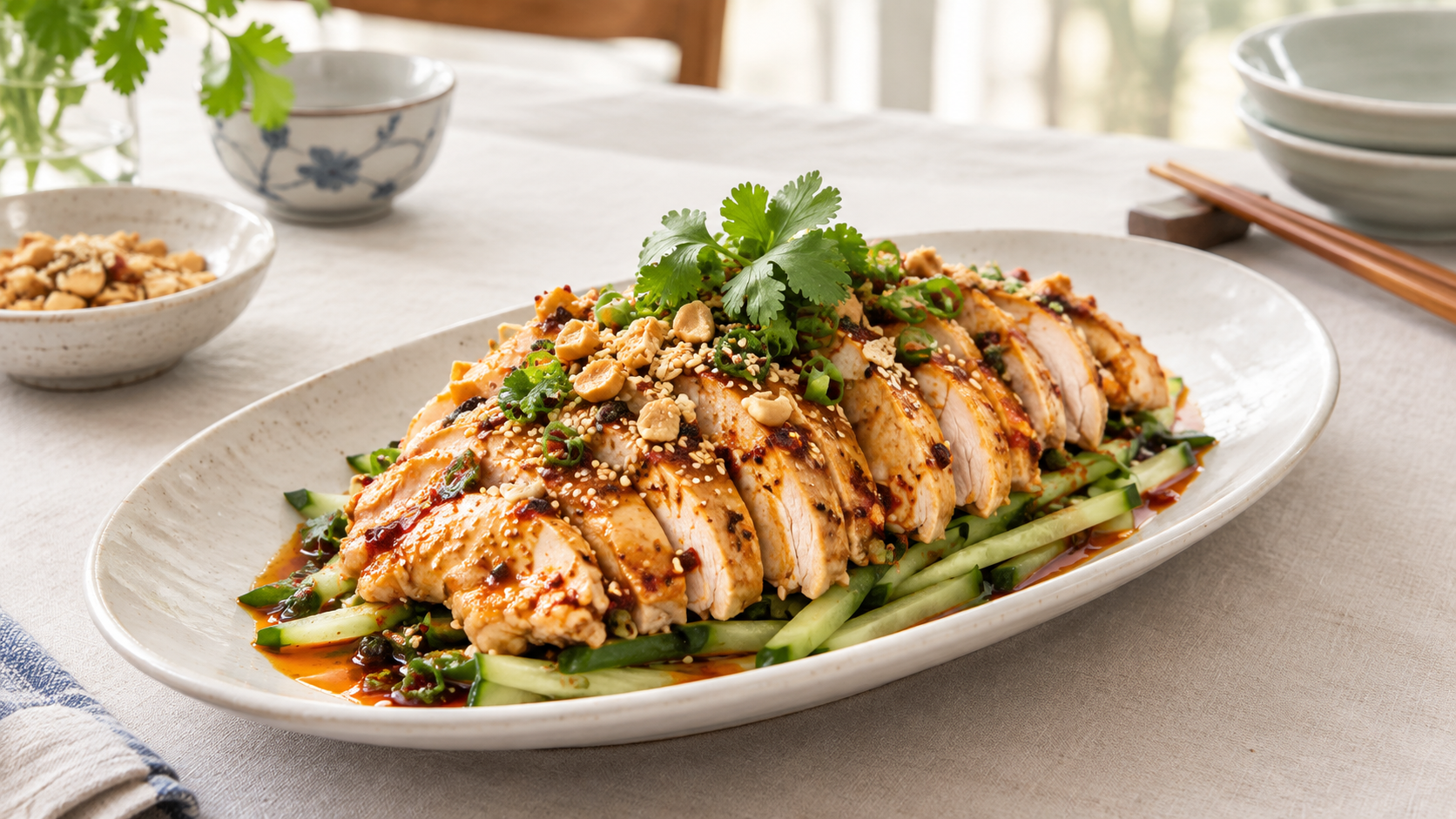 Sichuan Mouth-watering Chicken with Chilli Oil and Peanuts